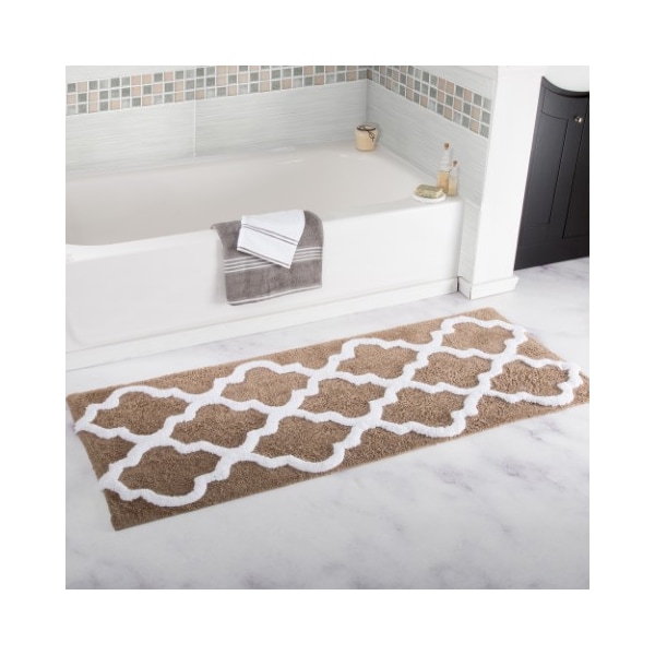 Hastings Home 100 Percent Cotton Trellis Bathroom Mat - 24x60 inches - Taupe 113926MGV - main
